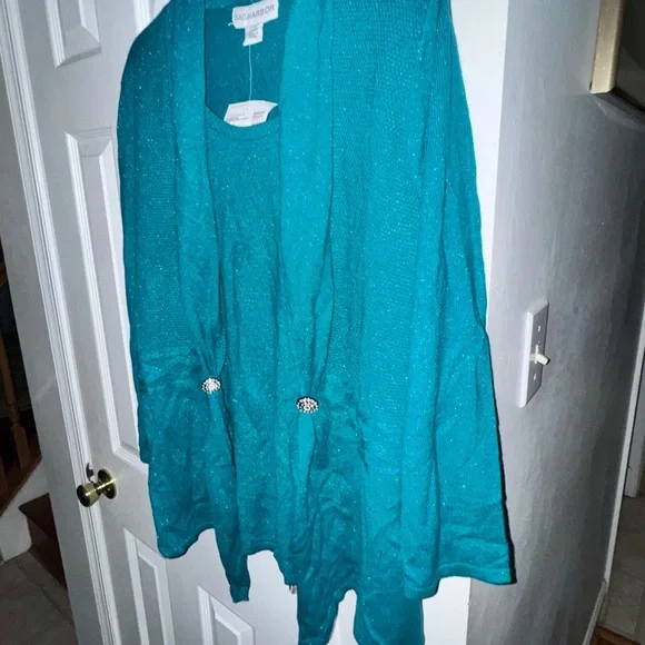 Sag Harbor Women's Size L Teal Sequin Knit Open Cardigan with Camisole NWT - Picture 10 of 15